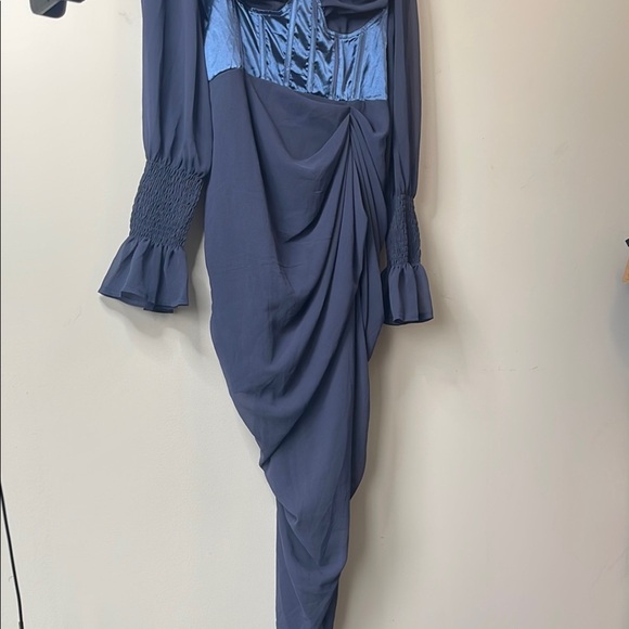 PrettyLittleThing Blue Asymmetrical Ruched Wrap Gown - Picture 6 of 12